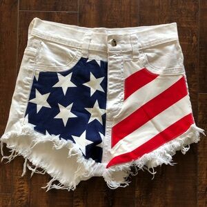 Denim 4th of July Patriotic American Flag Raw Distress Shorts Large